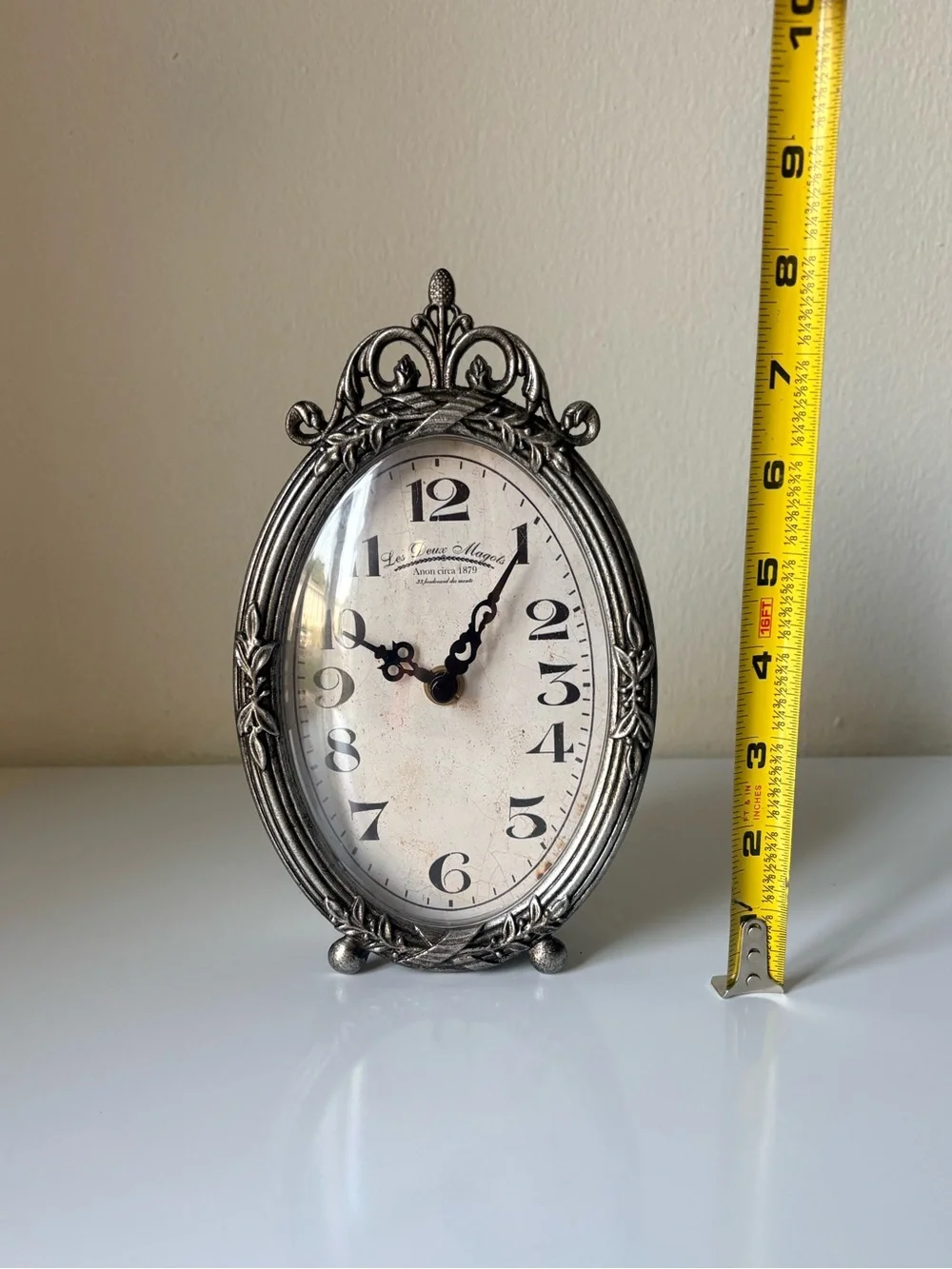 Vintage Style Table Clock French Farmhouse Silver Ornate Mantel Decor